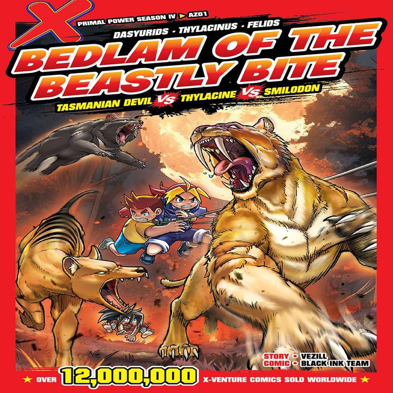 X-Venture Primal Power Iv Az01: Bedlam Of The Beastly Bite Tasmanian Devil Vs Thylacine Vs Smilodon