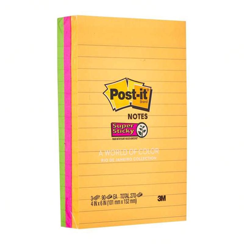 3M Post-It Super Sticky Lined Notes 660-3SSUC, 4X6"