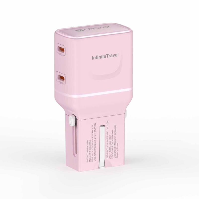 Mazer M-IFTRAVEL565-BK InfiniteTravel Pocket GaN PD65W 2C Travel Charger - Pink