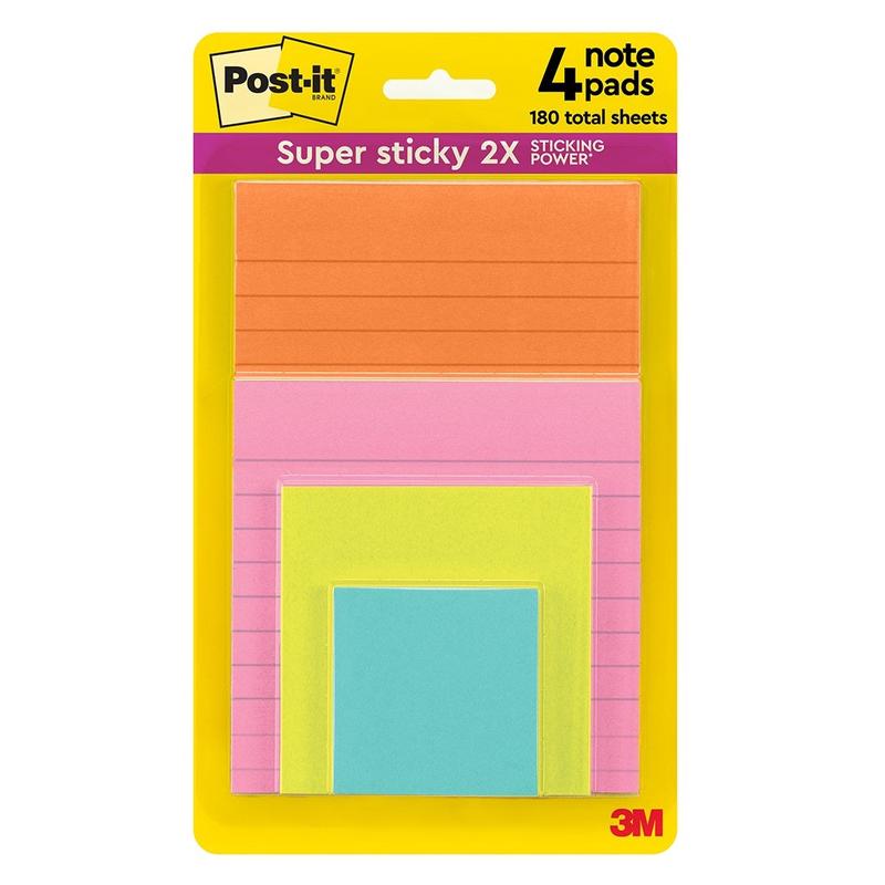 3M POST-IT SUPER STICKY LINED NOTES 4622-4ssmia (4 Size)