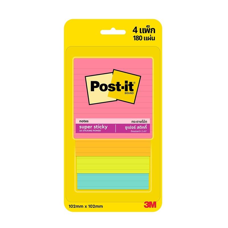 3M POST-IT SUPER STICKY LINED NOTES 4x4 4421-4ssmx