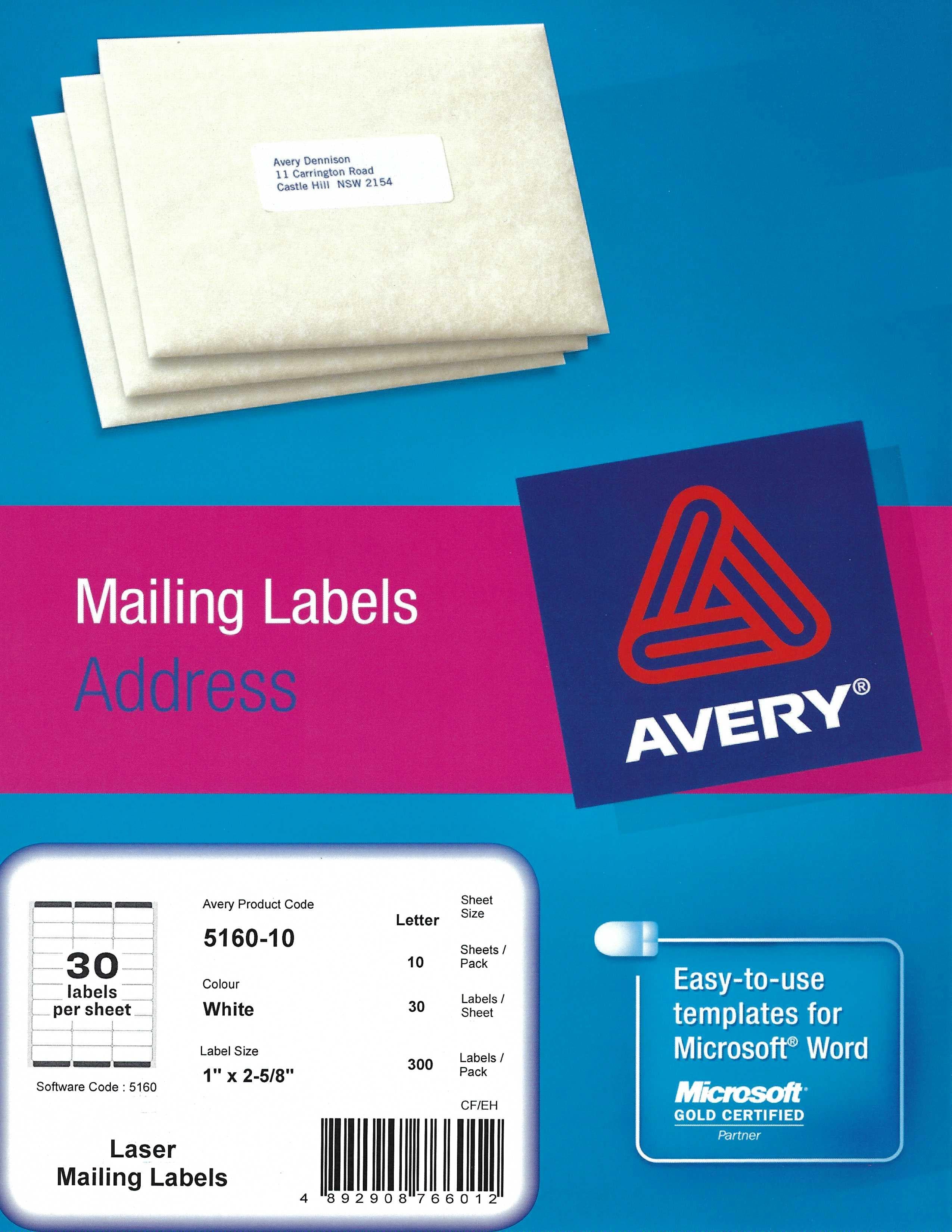 Avery Laser Mailing Label L5160-10 1"x2 5/8"