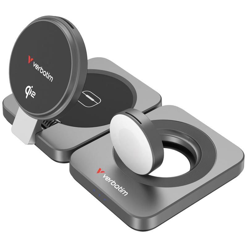 Verbatim 3-in-1 Qi2 Wireless Charger (WCDQi201) - Grey