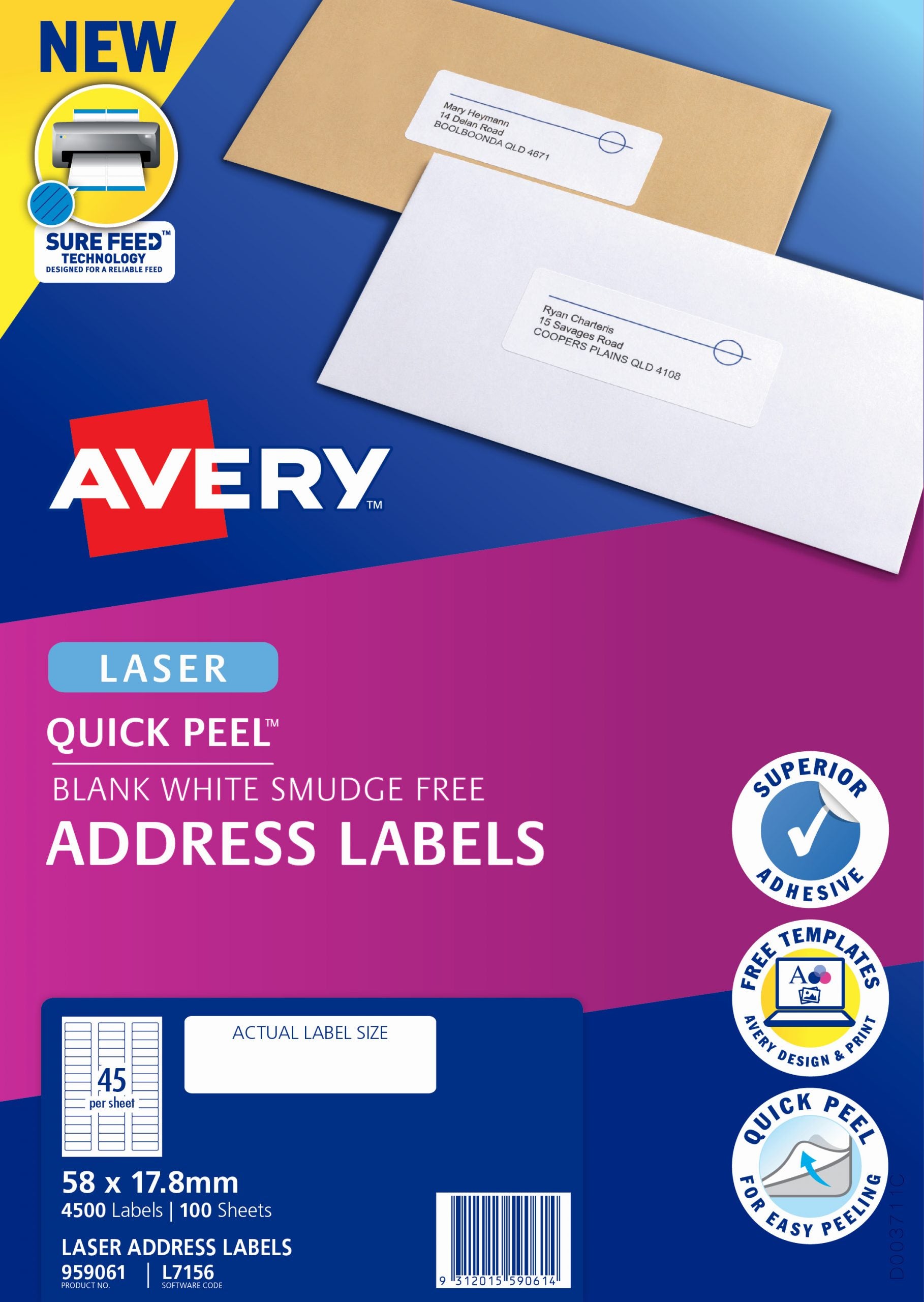 AVERY LASER LABEL A4 45/SHT L7156-10