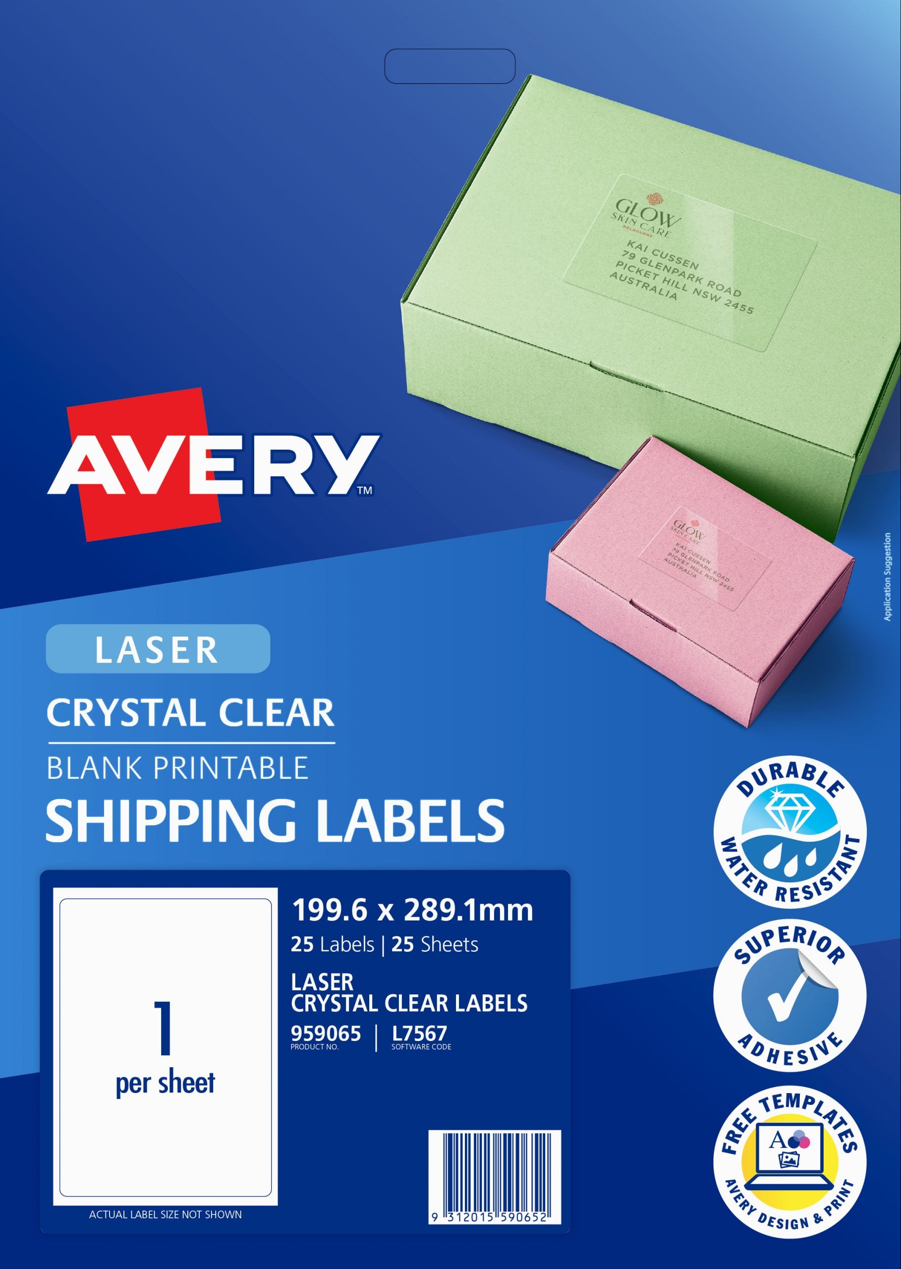 AVERY CLEAR LASER LABEL 1/SHT L7567-5