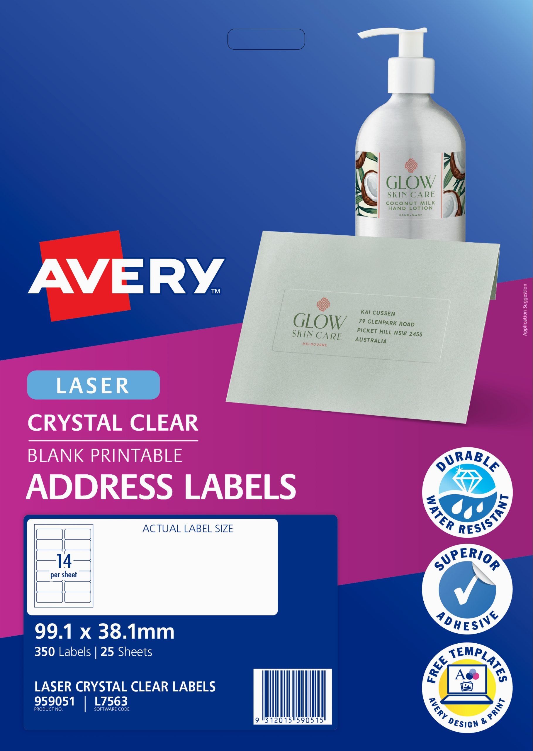 AVERY CLEAR LASER LABEL 14/SHT L7563-5