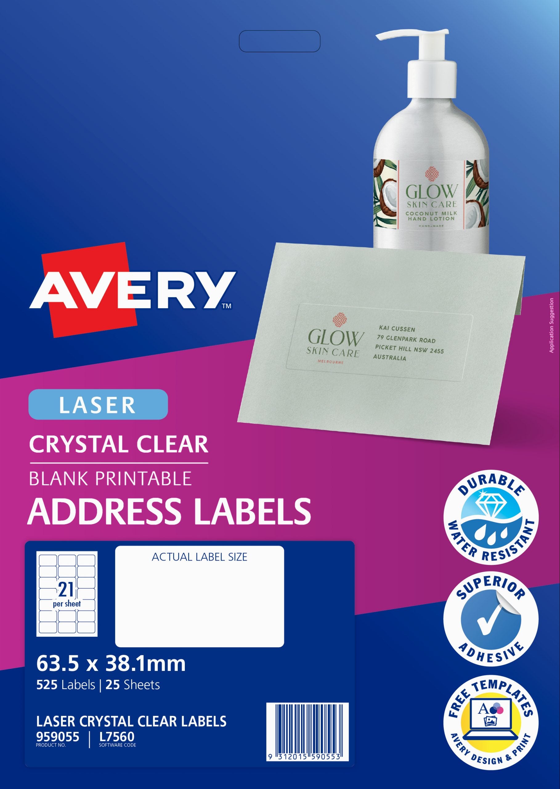 AVERY CLEAR LASER LABEL 21/SHT L7560-5
