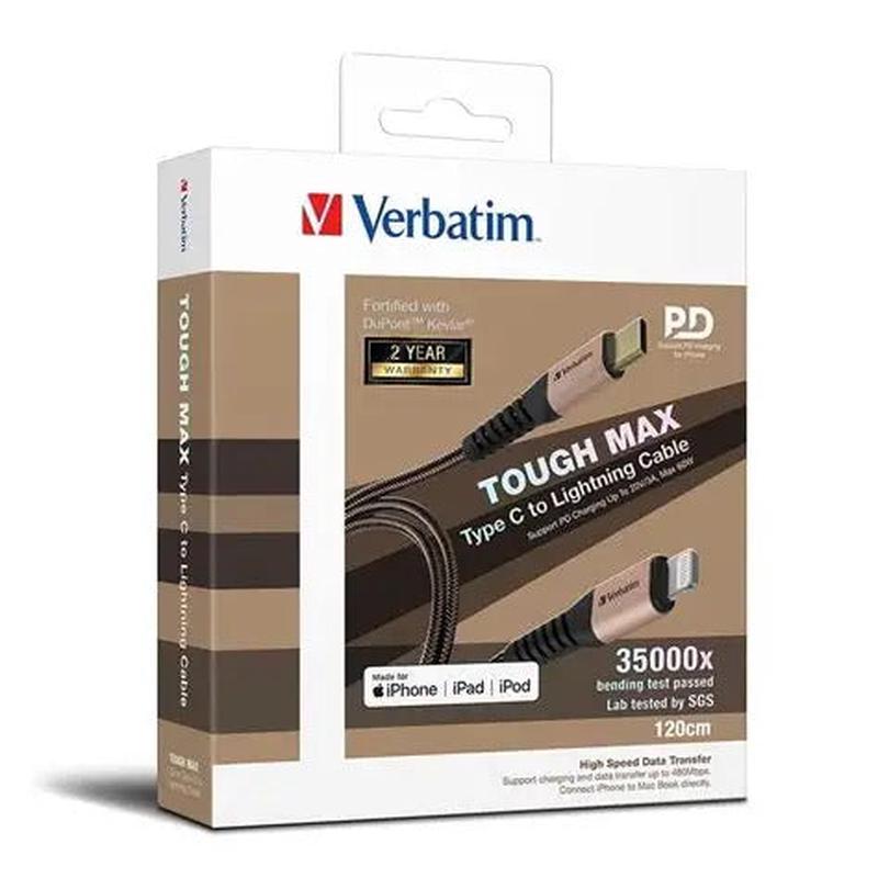 Verbatim 120cm Sync & Charge Tough Max Type C To Lightning Cable - Gold