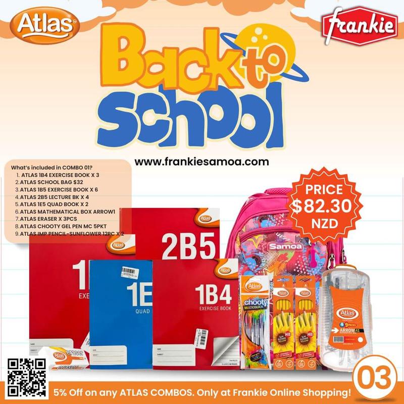 BACK2SCHOOL COMBO 03 - 1B4 EXERCISE BOOK X 3PCS | SCHOOL BAG $32 | 1B5 EXERCISE BOOK X 6PCS | 2B5 LECTURE BOOK X 4PCS | ERASER $0.3 X 3PCS | 1E5 QUAD BOOK X 2PCS | ATLAS MATHEMATICAL BOX ARROW2 | ATLA