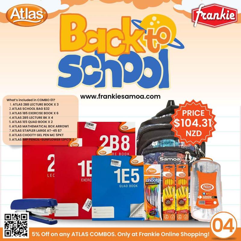 BACK2SCHOOL COMBO 04 - 2B8 LECTURE BOOK X 3PCS | SCHOOL BAG $32 | 1B5 EXERCISE BOOK X 6PCS | 2B5 LECTURE BOOK X 4PCS | ATLAS STAPLER $7 | 1E5 QUAD BOOK X 2PCS | ATLAS MATHEMATICAL BOX ARROW2 | ATLAS C
