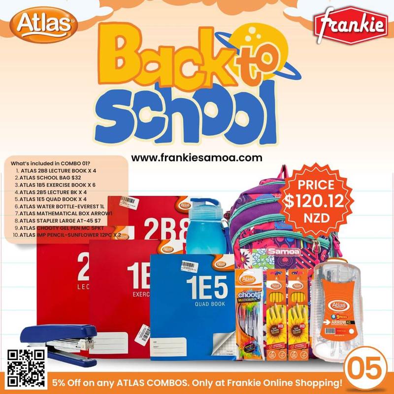 BACK2SCHOOL COMBO 05 - 2B8 LECTURE BOOK X 4PCS | SCHOOL BAG $32 | 1B5 EXERCISE BOOK X 6PCS | 2B5 LECTURE BOOK X 4PCS | STAPLER $7 | 1E5 QUAD BOOK X 4PCS | WATER BOTTLE 1L $9 | ATLAS MATH BOX ARROW2 |
