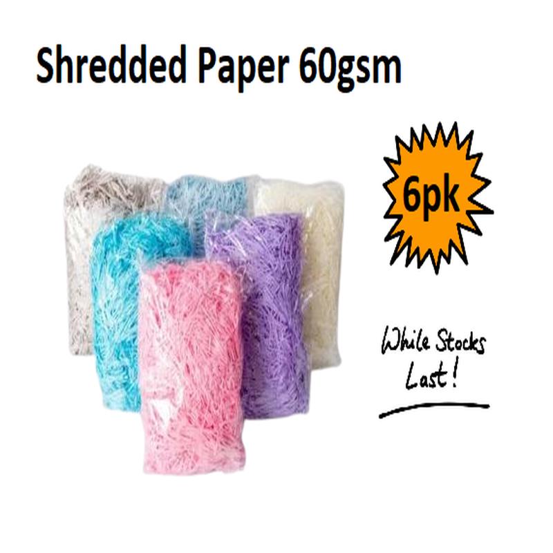 Shredded Paper - Assorted Colours 60g (Pack of 6)