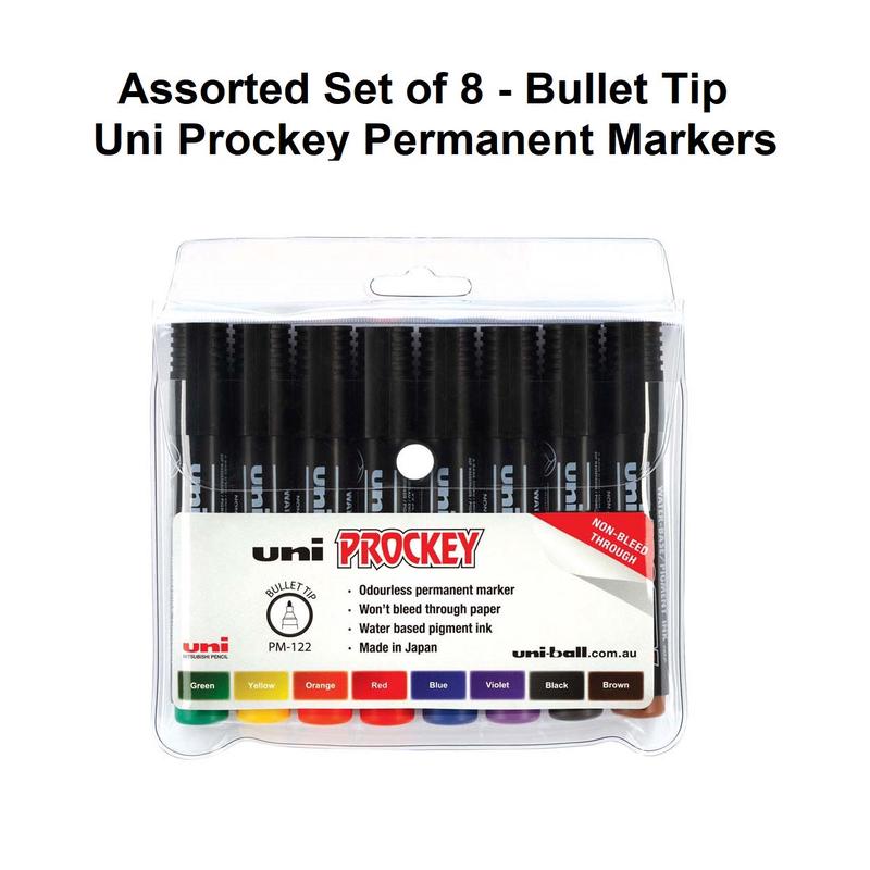 Assorted Set of 8 - Bullet Tip Uni Prockey Permanent Markers