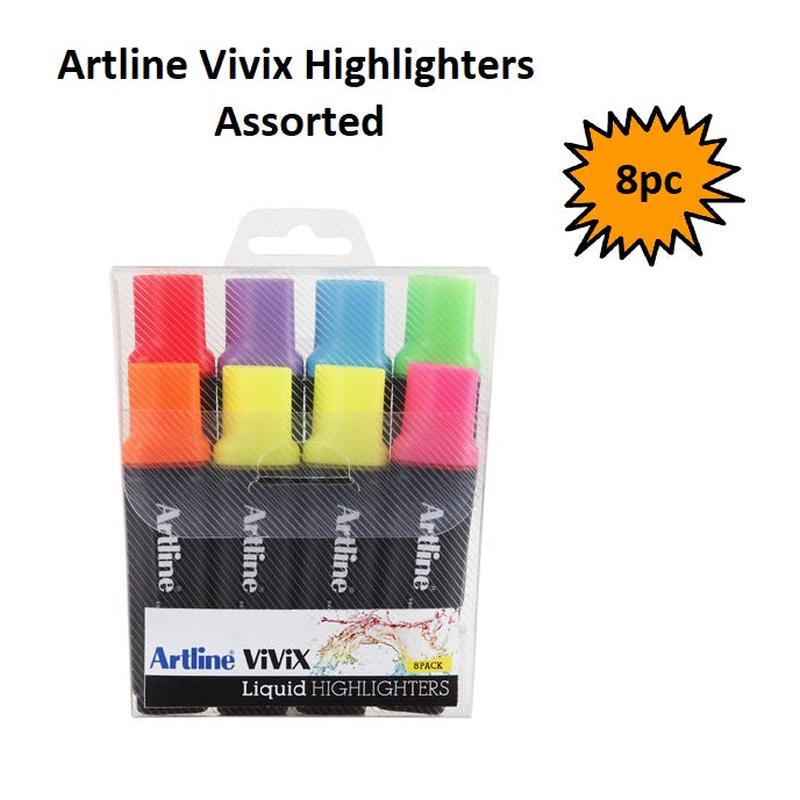 Artline Vivix Highlighters - Assorted 8's