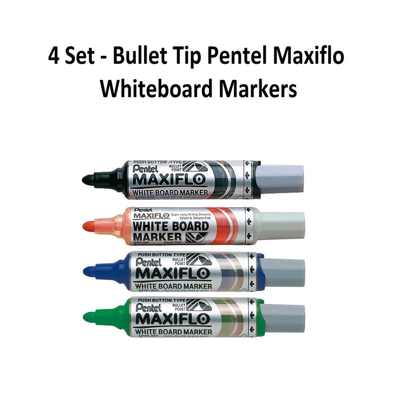 4 Set - Bullet Tip Pentel Maxiflo Whiteboard Markers