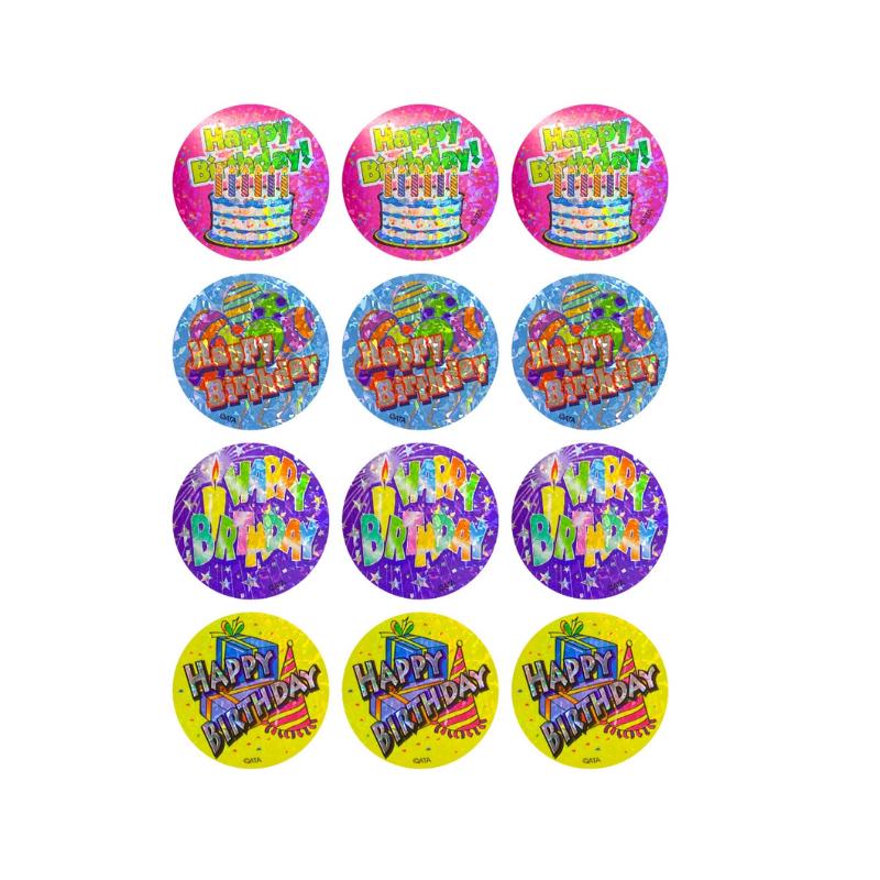Happy Birthday Holographic - Large Merit Stickers (Pack of 48)