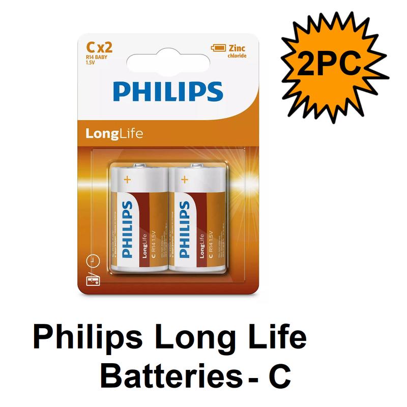 Philips Long Life Batteries - C - 2 Pack