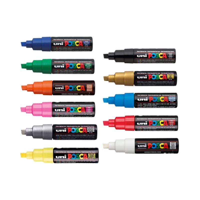 Set of 11 Colours - Posca Paint Markers (Chisel Tip)