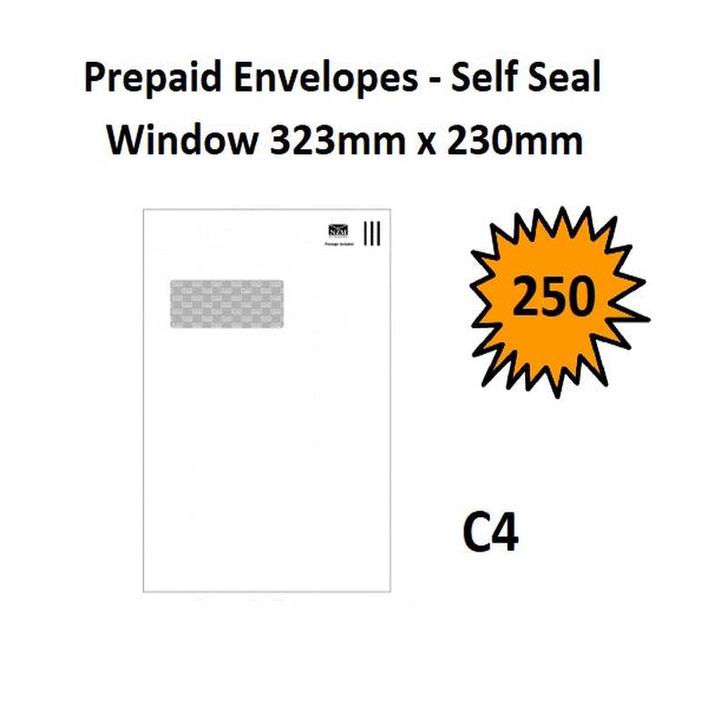 C4 Self Seal Window 250's - Prepaid Envelopes