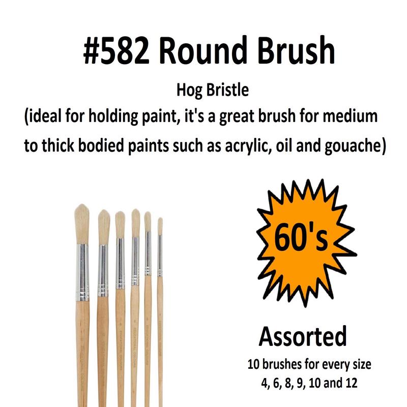 Set of 60 - Assorted Round Hog Hair Brushes