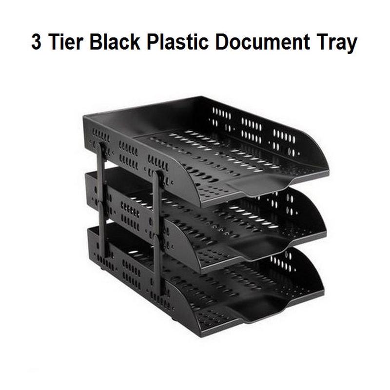 3 Tier Black Plastic Document Tray