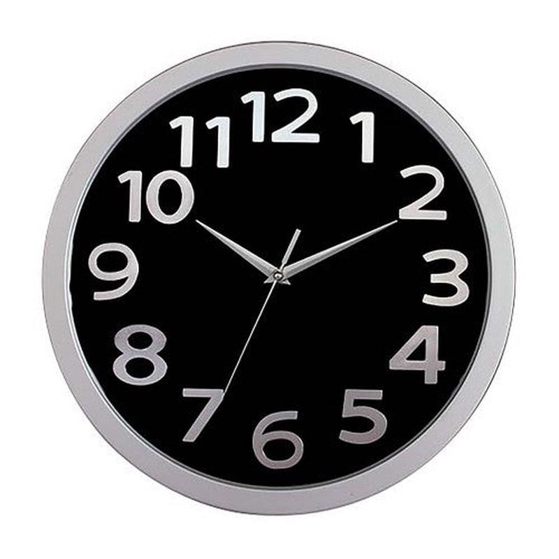 Wall Clock 330mm - Silver Rim/Black Face
