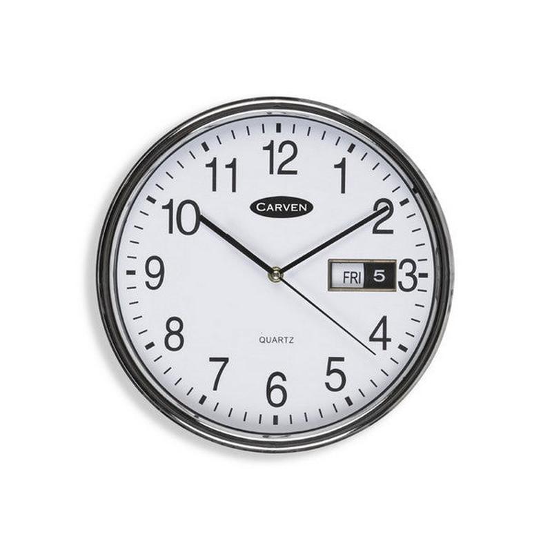 Wall Clock with Date 285mm - Silver Rim