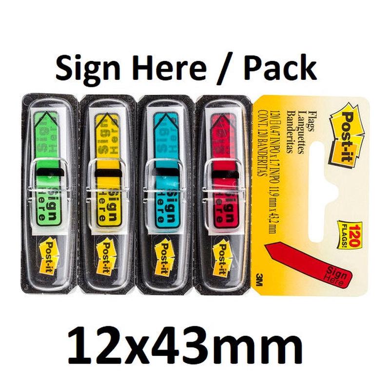 Post It Sign Here Flags - 120 Flags (12 x 43mm)