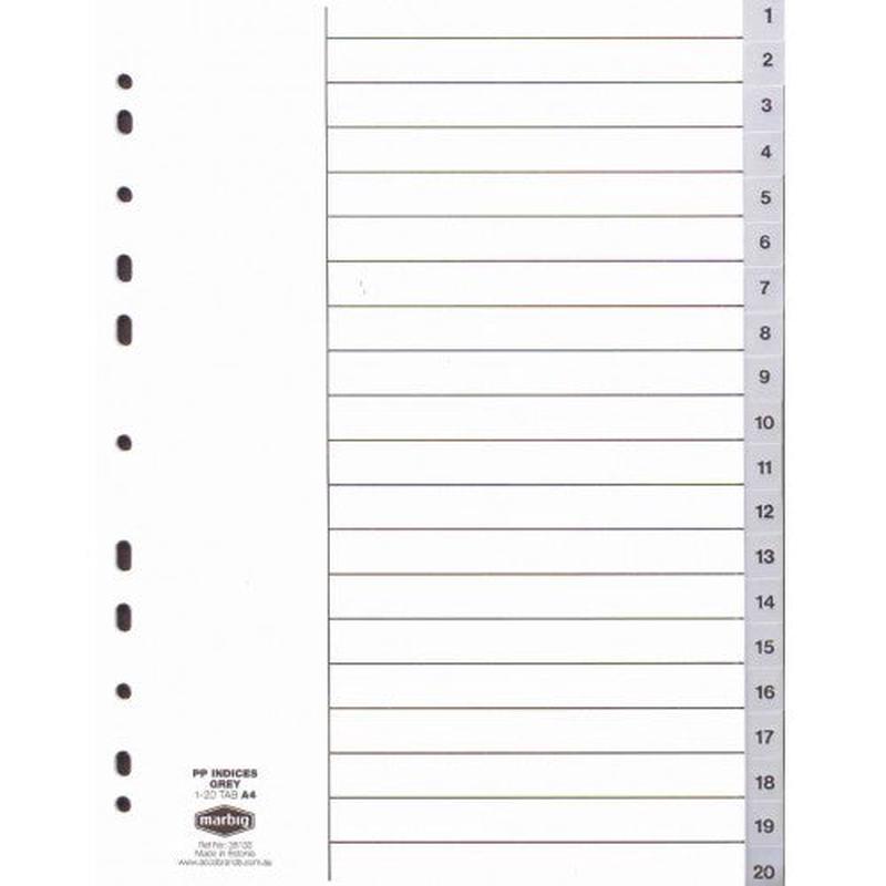 1-20 Tab - Polyprop Indices