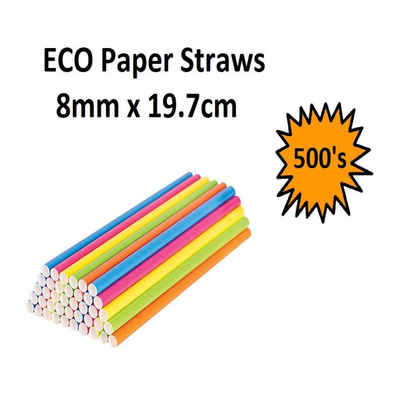 ECO Paper Straws 8mm x 19.7cm Coloured 500s