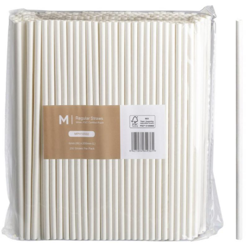 White - Compostable Paper Straws 6mm - 250pk