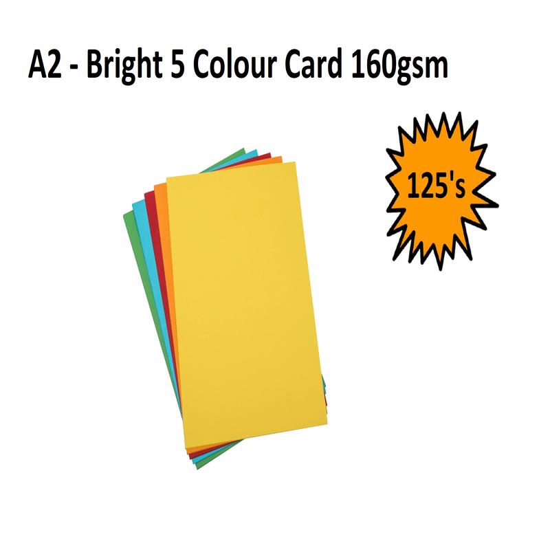 A2 - Bright 5 Colour Card 160gsm - 125's