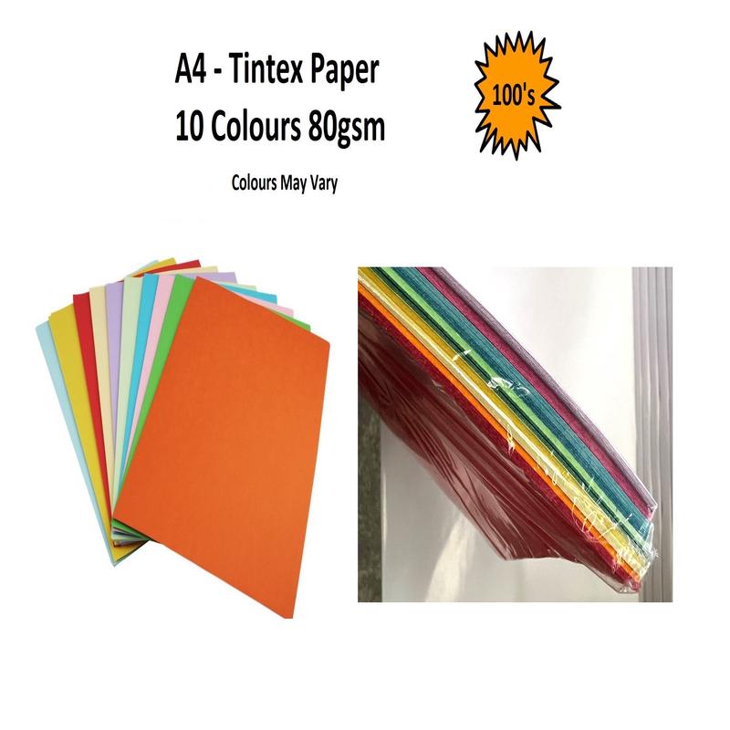 A4 - Tintex Coloured Paper Packs 80gsm 10 Colour 100's