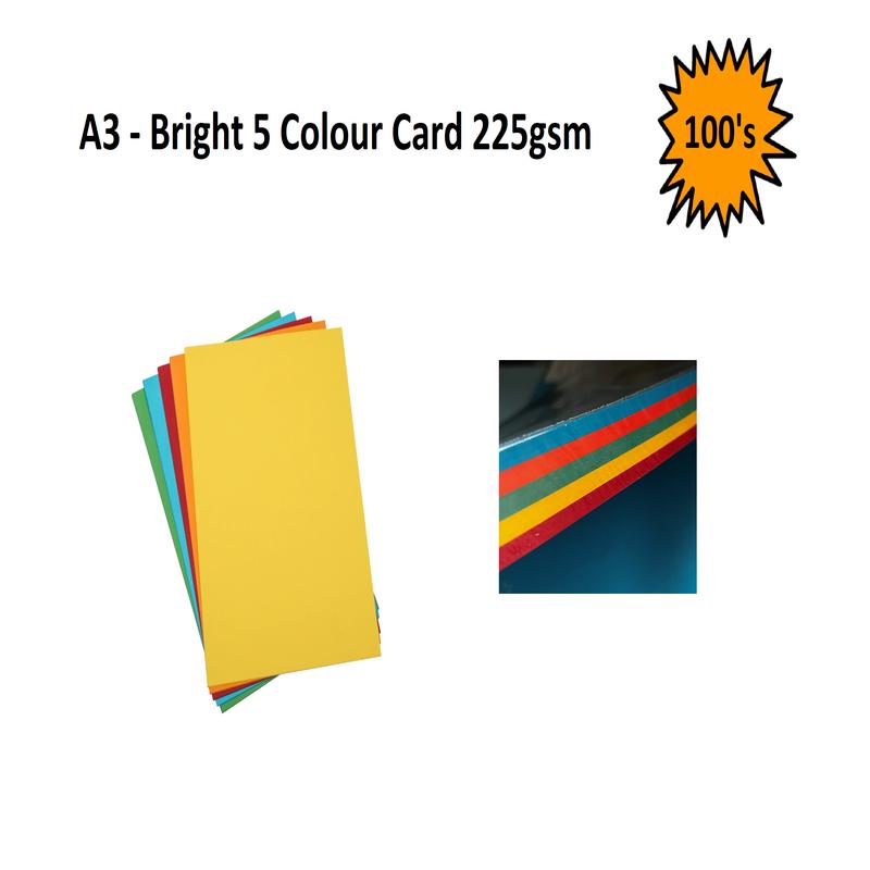 A3 - Bright 5 Colour Card 225gsm - 100's