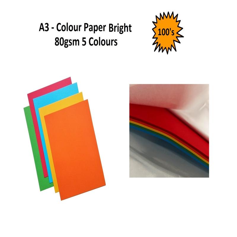 A3 - Bright 5 Colour Paper 80gsm - 100's