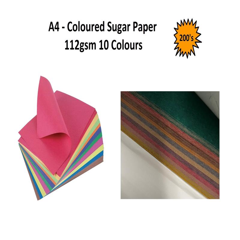 A4 - Coloured Sugar Paper 112gsm - 10 Colour 200's