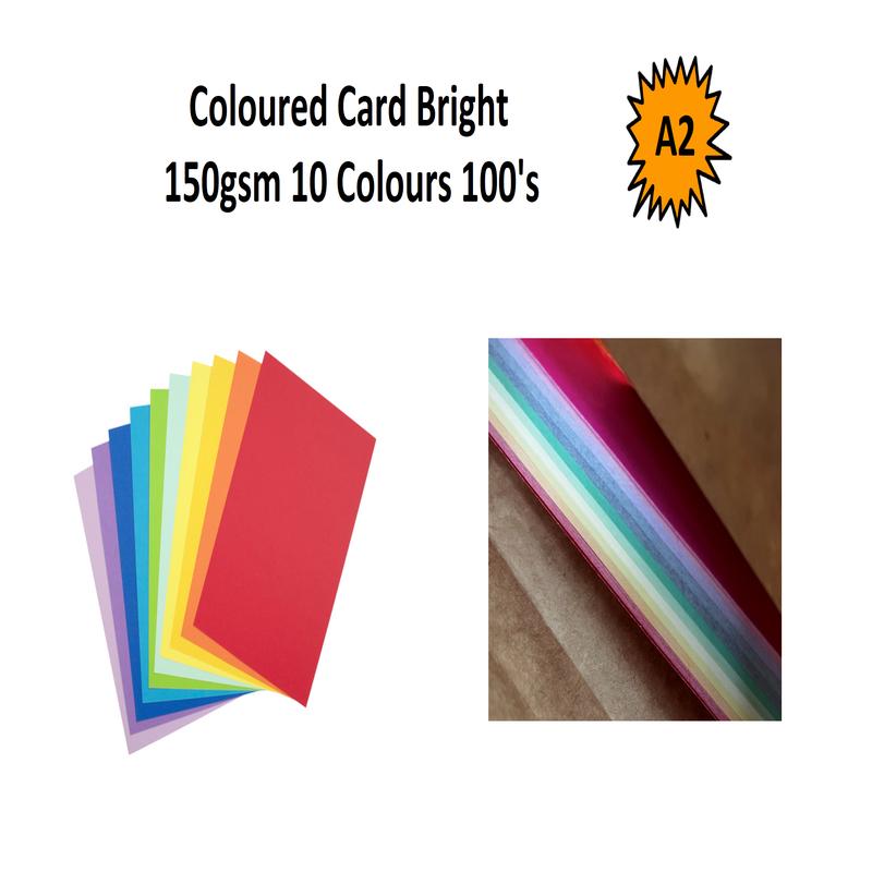 A2 - Coloured Card Bright 150gsm 10 Colours 100's