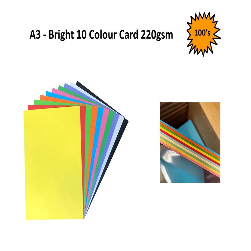 A3 - Bright 10 Colour Card 220gsm - 100's