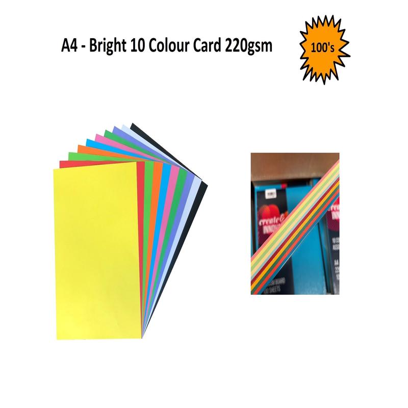 A4 - Bright 10 Colour Card 220gsm - 100's