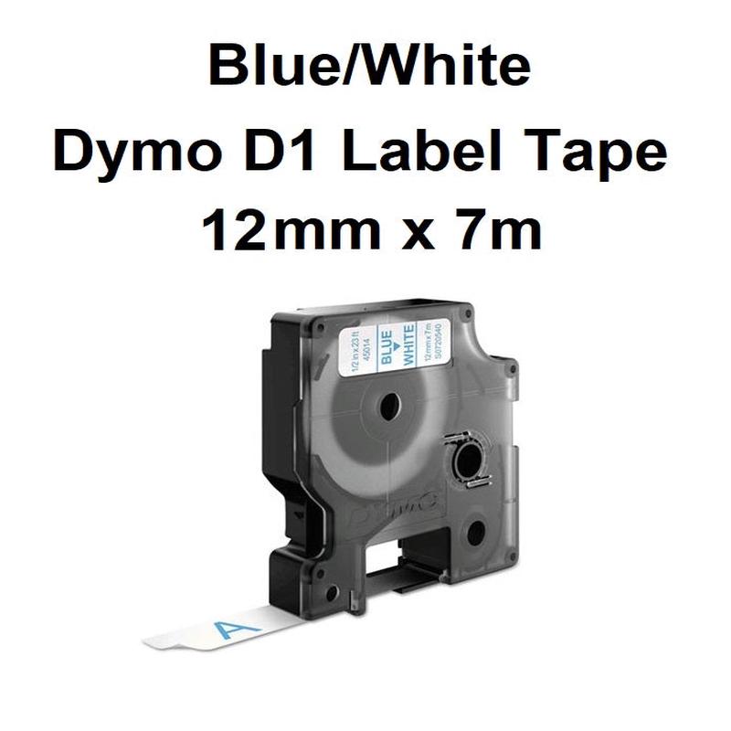 Blue/White - 12mm x 7M Dymo D1 Label Tape