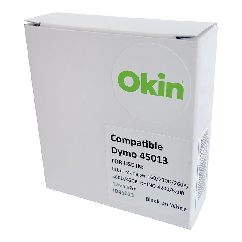 White on Black 12mm x 7M - Okin Compatible Dymo D1 Tape