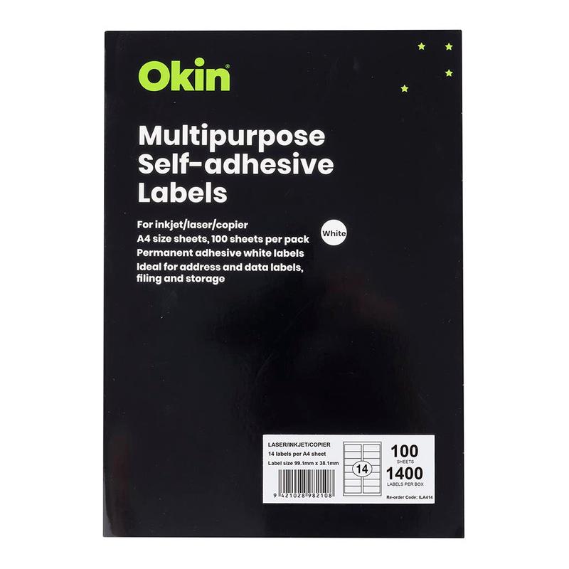 Okin Brand General Copier Labels - 14 Per Sheet 100 sheets