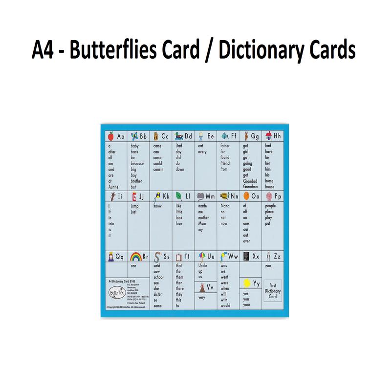 A4 - Dictionary Cards - Butterflies Card