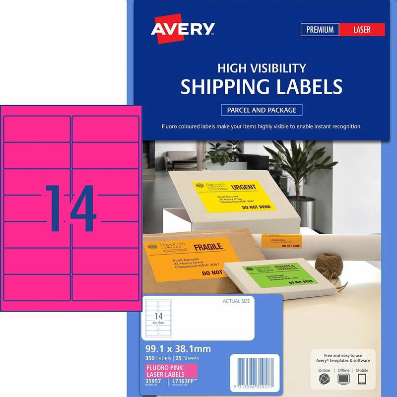 Fluoro Pink - Fluoro Labels 14 Per Sheet 25 sheets