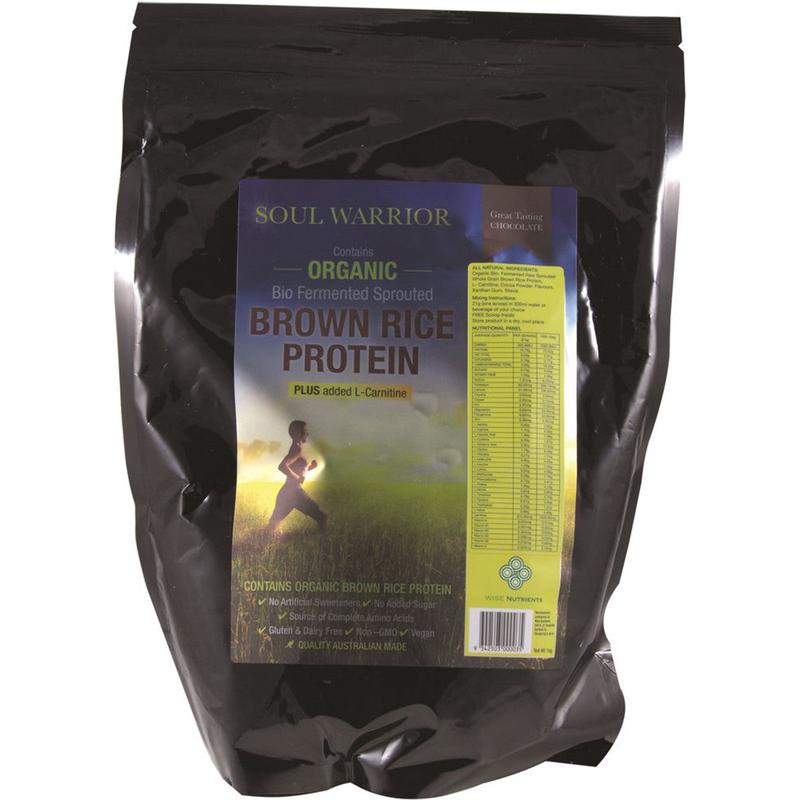 Wise Nutrients Protein Plus L-Carnitine Soul Warrior Organic Brown Rice Protein 1kg Chocolate