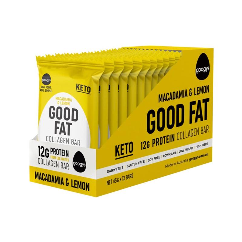 GOOGYS Good Fat Collagen Bar 45g x 12 Display Macadamia & Lemon
