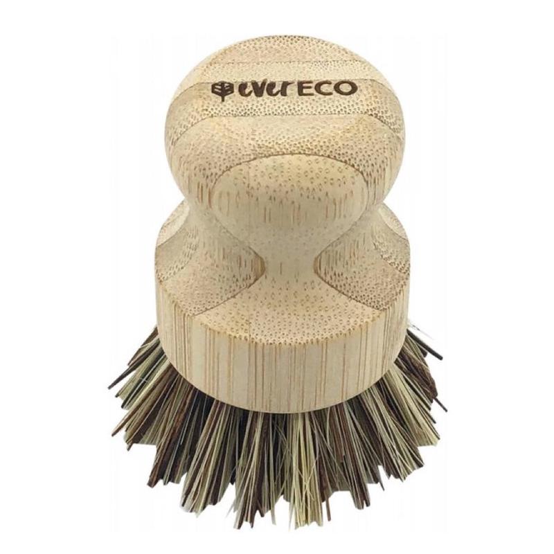 EVER ECO Pot Scrubber Bamboo Handle, Palm Leaf Bristles