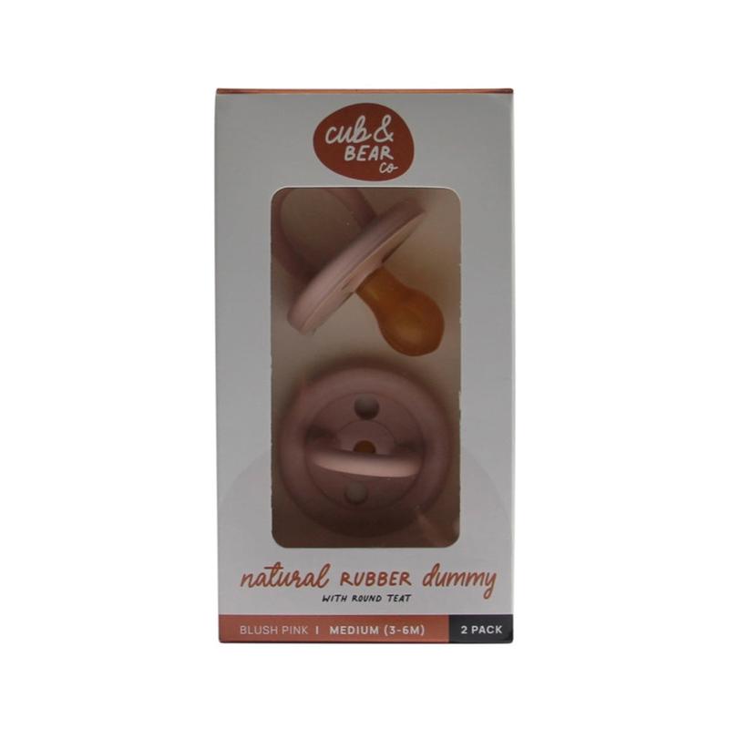 CUB & BEAR CO Natural Rubber Dummy Round Teat Medium (3-6 Months) Twin Pack Blush Pink