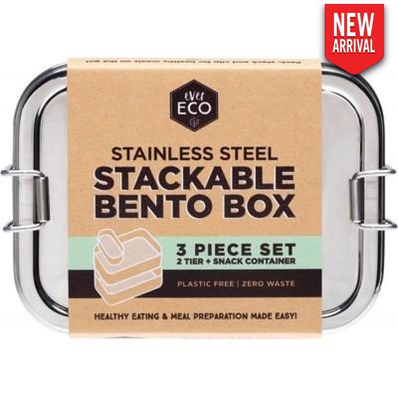 Ever Eco Stainless Steel Stackable Bento 2 Tier + Mini Snack Container 1200ml