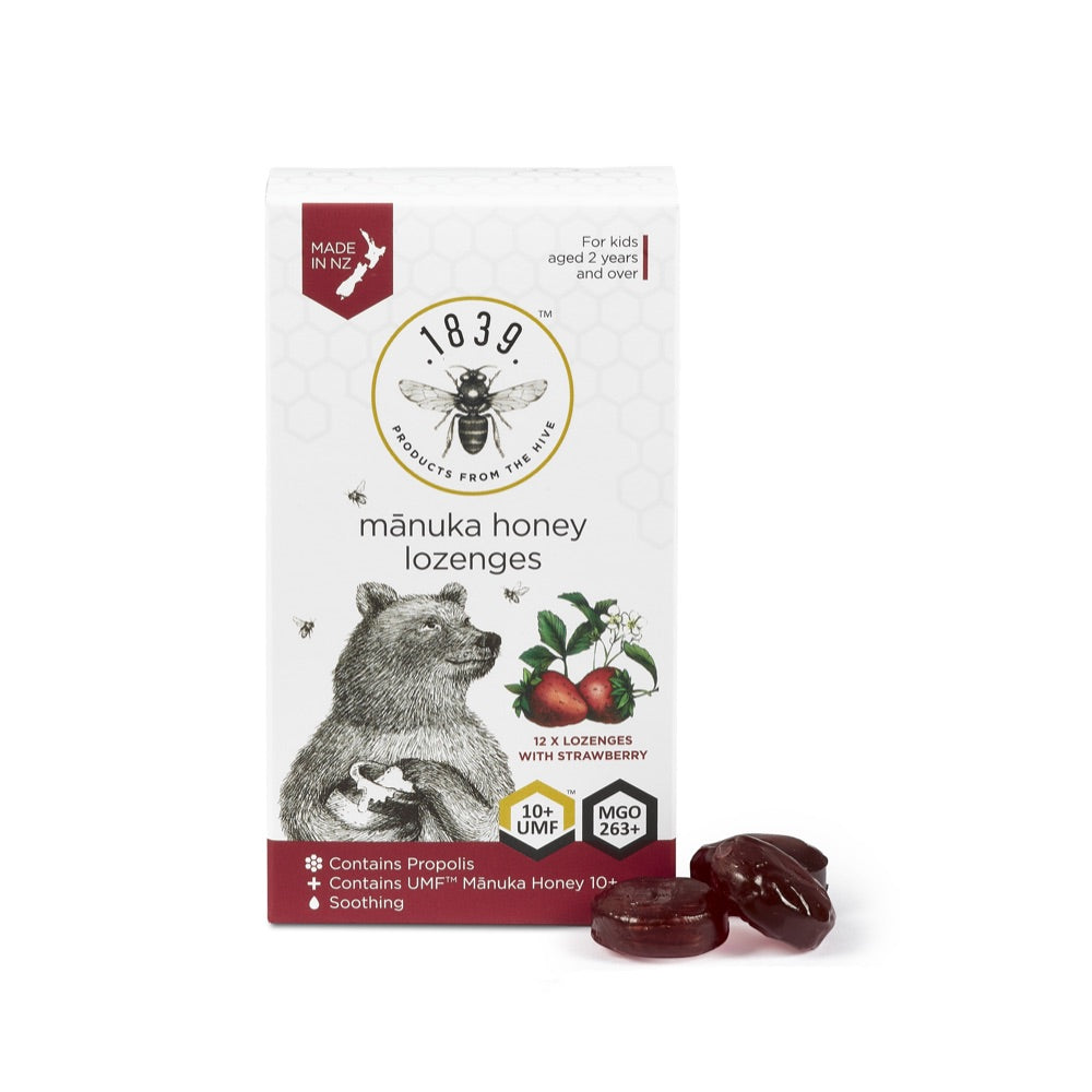 1839 Honey UMF 10+ Strawberry Lozenges 12Pk